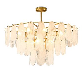 Modern Gold 31.5-Inch 12-Light Tiered Chandelier With Cloud Glass Shades