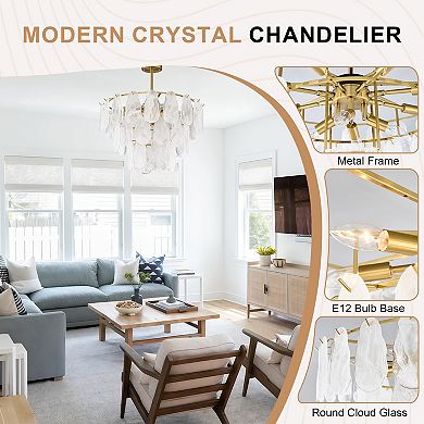 Modern Gold 31.5-Inch 12-Light Tiered Chandelier With Cloud Glass Shades
