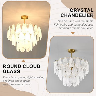 Modern Gold 31.5-Inch 12-Light Tiered Chandelier With Cloud Glass Shades