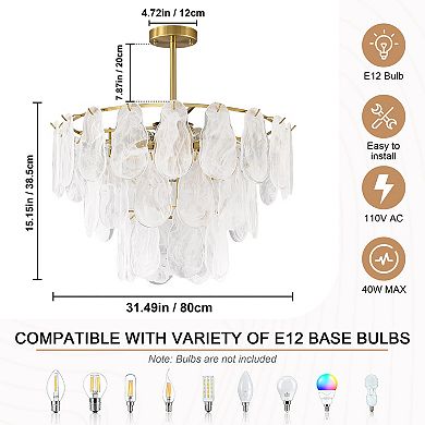 Modern Gold 31.5-Inch 12-Light Tiered Chandelier With Cloud Glass Shades