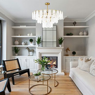 Modern Gold 31.5-Inch 12-Light Tiered Chandelier With Cloud Glass Shades