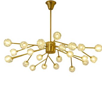 Antique Brass 24-Light 59-Inch Mid-Century Sputnik Crystal Chandelier Ceiling Fixture