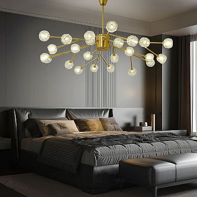 Antique Brass 24-Light 59-Inch Mid-Century Sputnik Crystal Chandelier Ceiling Fixture