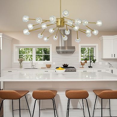Antique Brass 24-Light 59-Inch Mid-Century Sputnik Crystal Chandelier Ceiling Fixture