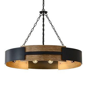 Beautiful Rustic Faux Wood 8-Light Drum Chandelier For Large Dining Rooms