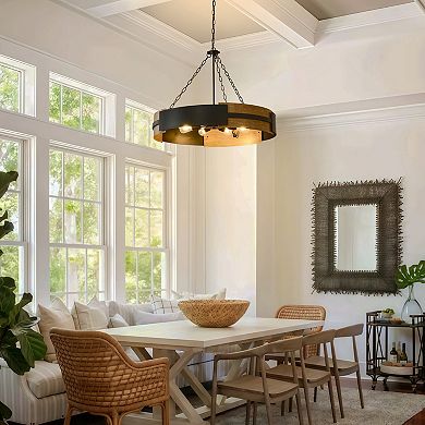 Beautiful Rustic Faux Wood 8-Light Drum Chandelier For Large Dining Rooms