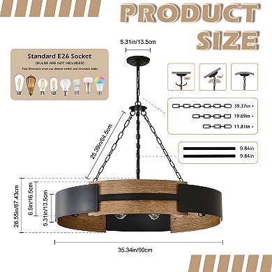 Beautiful Rustic Faux Wood 8-Light Drum Chandelier For Large Dining Rooms