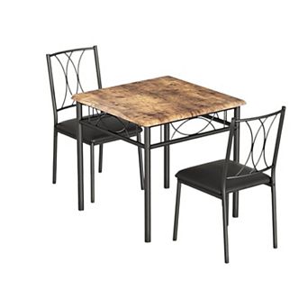 3 pc Dining Table, Square Wooden Kitchen Table with 2 Chairs, Kitchen Table Set