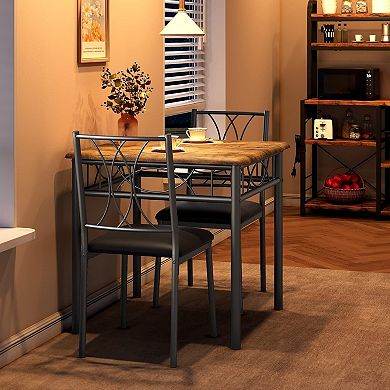 3 Piece Dining Table, Square Wooden Kitchen Table with 2 Chairs, Kitchen Table Set