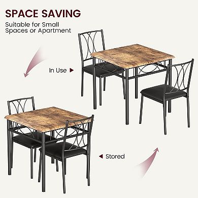3 Piece Dining Table, Square Wooden Kitchen Table with 2 Chairs, Kitchen Table Set
