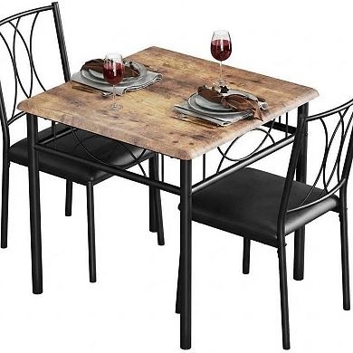 3 Piece Dining Table, Square Wooden Kitchen Table with 2 Chairs, Kitchen Table Set