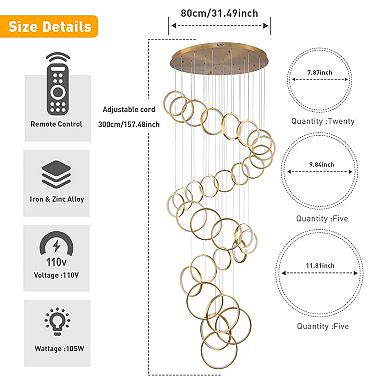 Stunning Cascading LED Ring Chandelier For Entryways And High Ceiling Living Rooms