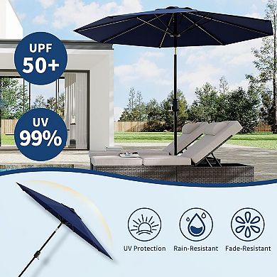 9FT Outdoor Center Pole Umbrella, UV Protected Vented Patio Umbrella, Crank Lift & Button Tilt