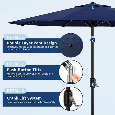 9FT Outdoor Center Pole Umbrella, UV Protected Vented Patio Umbrella, Crank Lift & Button Tilt