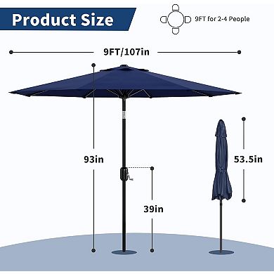 9FT Outdoor Center Pole Umbrella, UV Protected Vented Patio Umbrella, Crank Lift & Button Tilt