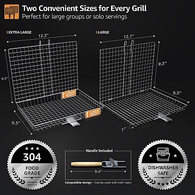 Sorbus 2 Pack Stainless Steel Large Folding Barbecue Grilling Basket with Handle-for Outdoor Cooking