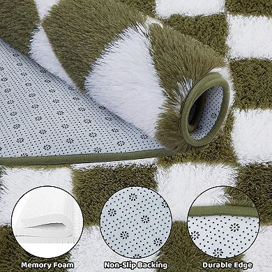 Super Soft Round Rug 5x5 Ft Checkered Non-slip High Pile Fluffy Bedroom Living Room