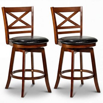 Costway 25” Swivel Counter Barstools with Backrest & Faux Leather Upholstered Seat
