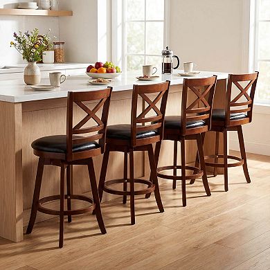 Costway 25” Swivel Counter Barstools with Backrest & Faux Leather Upholstered Seat