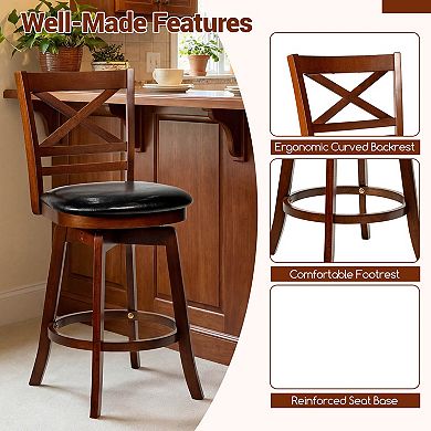 Costway 25” Swivel Counter Barstools with Backrest & Faux Leather Upholstered Seat