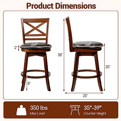 Costway 25” Swivel Counter Barstools with Backrest & Faux Leather Upholstered Seat