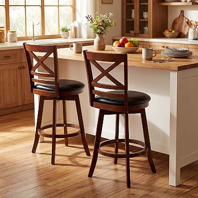 Costway 25” Swivel Counter Barstools with Backrest & Faux Leather Upholstered Seat