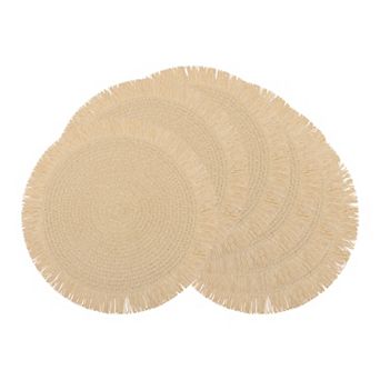 Rustic Placemats Set of 6 Woven Round Mats with Tassels for Dining Table Decor Wipe Clean 15x15 Inch