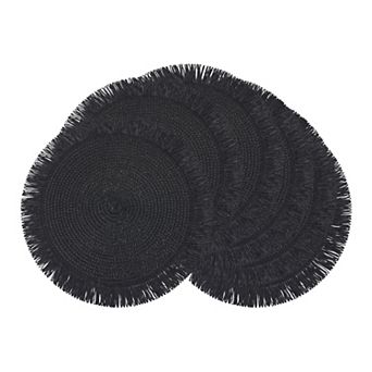 Rustic Placemats Set of 6 Woven Round Mats with Tassels for Dining Table Decor Wipe Clean 15x15 Inch