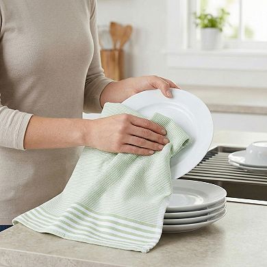 2 Pack Striped Soft Absorbent Dish Towels, Reusable Machine Washable Kitchen Hand Towels 26" x 18"