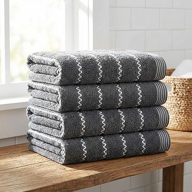 Pure Cotton Soft Hand Towels, 1 Pack Wavy Stripe Highly Absorbent Towel for Home 13"x29"
