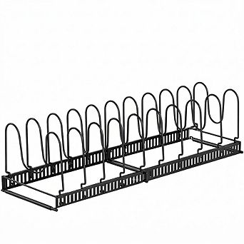 Expandable Pots and Pans Organizer Rack with Adjustable Compartments for Cabinet Storage