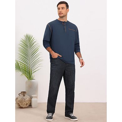 Men's Henley Shirt Long Sleeve Button Casual Pullover T-Shirt