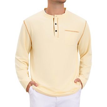 Men's Henley Shirt Long Sleeve Button Casual Pullover T-Shirt