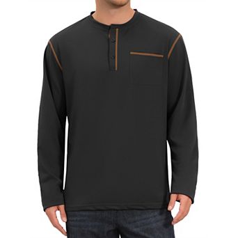 Men's Henley Shirt Long Sleeve Button Casual Pullover T-Shirt