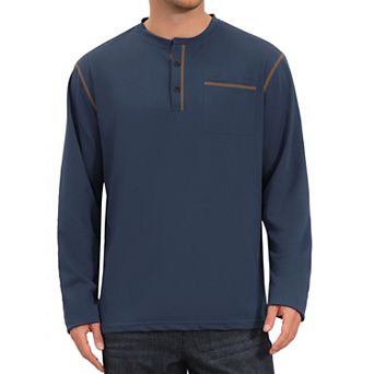 Men's Henley Shirt Long Sleeve Button Casual Pullover T-Shirt