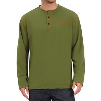 Men's Henley Shirt Long Sleeve Button Casual Pullover T-Shirt