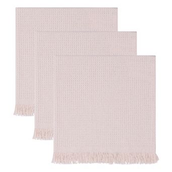 3 Pack Waffle Weave Fringed Edge Dish Towels, Super Absorbent Lint Free Reusable Towels 14" x 14"