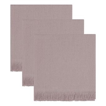 3 Pack Waffle Weave Fringed Edge Dish Towels, Super Absorbent Lint Free Reusable Towels 14" x 14"