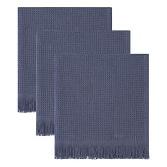 3 Pack Waffle Weave Fringed Edge Dish Towels, Super Absorbent Lint Free Reusable Towels 14" x 14"