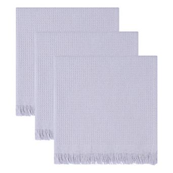 3 Pack Waffle Weave Fringed Edge Dish Towels, Super Absorbent Lint Free Reusable Towels 14" x 14"