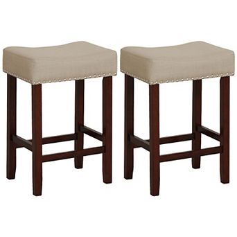Costway Bar Stools Counter Height Saddle Kitchen Chairs with Wooden Legs