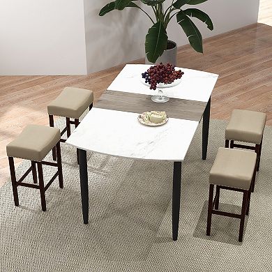 Costway Bar Stools Counter Height Saddle Kitchen Chairs with Wooden Legs