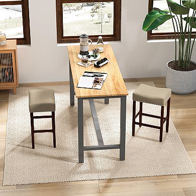 Costway Bar Stools Counter Height Saddle Kitchen Chairs with Wooden Legs