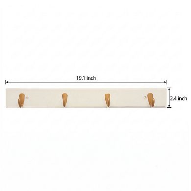 1 Pack Coat Rack Wall Mount, Wood Coat Hook, Hat Rack, Wall Hooks for Hanging with 4 Hooks for Room