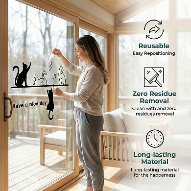 Cat Window Stickers Static Cling Decals Wall Decor Door and Window Clings 1 Sheet 43.3 x 28.0 inch