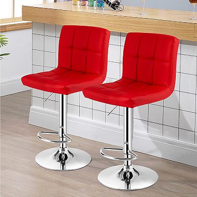 Costway Set of 2 Adjustable Bar Stools PU Leather Swivel Kitchen Counter Pub Chair