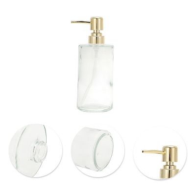 Cylinder Glossy Soap Dispenser 14.2oz Clear Gold Tone 1 Pc