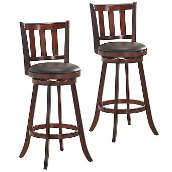 Costway 29.5'' Swivel Bar Stool Leather Padded Dining Kitchen Pub Bistro Chair Low Back