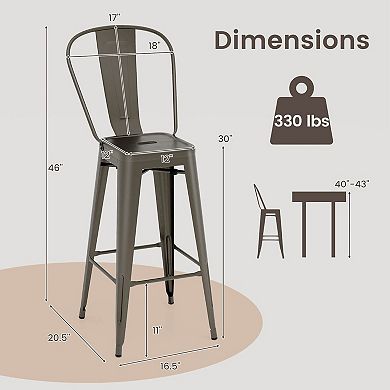 Costway 30" Bar Height Chairs with Footrest & Removable Backrest Rubber Feet for Kitchen