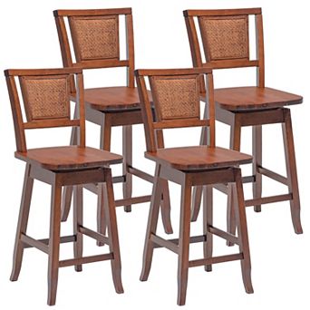 Costway Swivel Bar Stools Counter Height Rubber Wood Pub Chairs w/ Rattan Back